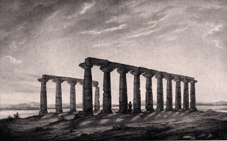 Debacq F.J.: Ruines d'un temple. Aujourd'hui 'Tavola dei Paladini'. Da: De Luynes (Le Duc), Debacq F.J. 'Mtaponte', Paris 1833